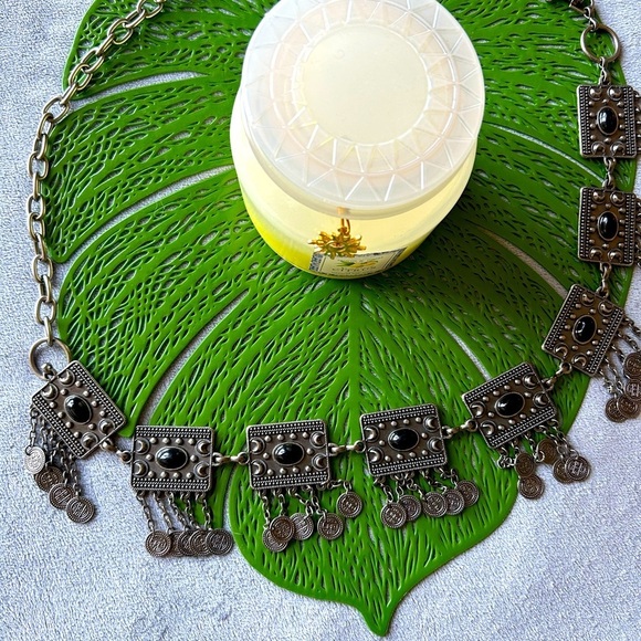 Vintage Silver Heavy Metal Moon coin belt with black stones! main image 9